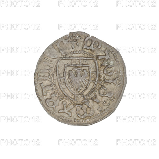 Teutonic szelag, Marcin Truchsess von Wetzhausen (Grand Master; 1477–1489), Wesner, Hans (fl. 1480–?), publisher (from 1480), Teutonic shield (iconographic), Teutonic shield of the Grand Master (iconographic). Av. Teutonic shield of the Grand Master. In the rim, between the pearly borders, the inscription. Rev. In the rim, between the pearly borders, the inscription 1477–1489. State of the Teutonic Order (1226–1525), Königsberg, coin. Diameter 19.8–19.9 mm, weight 1.15 g, axis 180 degrees. AR mark. Teutonic Knights (order).