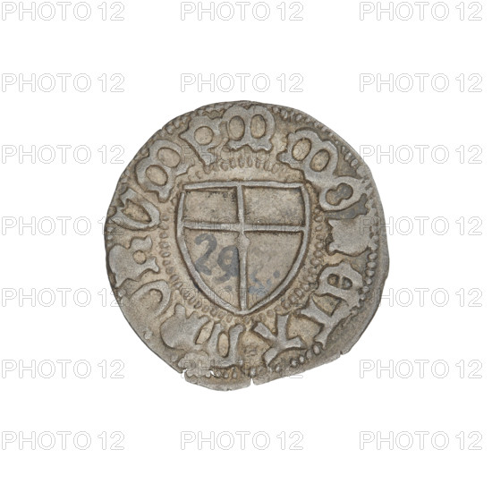 Teutonic szelag, Marcin Truchsess von Wetzhausen (Grand Master; 1477–1489), Wesner, Hans (fl. 1480–?), publisher (from 1480). Teutonic shield (iconographic); Teutonic shield of the Grand Master (iconographic). AR mark. Teutonic Knights (order). Av. Teutonic shield of the Grand Master. In the rim, between the pearly borders, the inscription. Rev. In the rim, between the pearly borders, the inscription 1477–1489. State of the Teutonic Order (1226–1525), Königsberg. Coin. Diameter 19.8–19.9 mm; weight 1.15 g; axis 180 degrees.