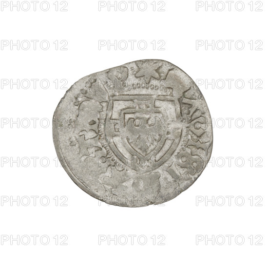 Teutonic szelag, Marcin Truchsess von Wetzhausen (Grand Master; 1477–1489), Wesner, Hans (fl. 1480–?), publisher (from 1480). Teutonic shield (iconographic), monastic shield of the Grand Master (iconographic). Obverse: Monastic shield of the Grand Master; on the rim, between the pearl borders, the inscription. Reverse: Monastic shield; in the rim between the pearl borders there is an inscription, 1477–1489. State of the Teutonic Order (1226–1525), Königsberg. Coin; diameter 20.3 mm, weight 1.32 g, axis 0 degrees.