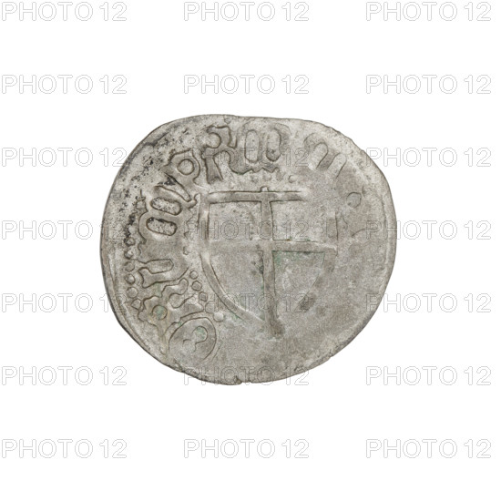 Teutonic szelag, Marcin Truchsess von Wetzhausen (Grand Master; 1477–1489), Wesner, Hans (fl. 1480–?), publisher (from 1480). Obverse: monastic shield of the Grand Master; on the rim between the pearl borders, inscription. Reverse: Teutonic shield (iconographic); in the rim between the pearl borders there is an inscription, 1477–1489. State of the Teutonic Order (1226–1525), Königsberg. Coin; diameter 20.3 mm, weight 1.32 g, axis 0 degrees.