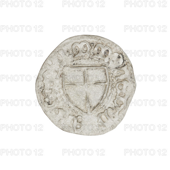 Teutonic szelag, Marcin Truchsess von Wetzhausen (Grand Master; 1477–1489), Wesner, Hans (fl. 1480–?), publisher (from 1480); Teutonic shield (iconographic), monastic shield of the Grand Master (iconographic); Teutonic Knights (order). Obverse: Monastic shield of the Grand Master; on the rim, between the pearl borders, the inscription. Reverse: Monastic shield; in the rim between the pearl borders there is an inscription, 1477–1489. State of the Teutonic Order (1226–1525), Königsberg. Coin, diameter 20 mm, weight 1.31 g, axis 140 degrees.