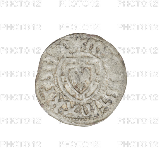 Teutonic szelag; Marcin Truchsess von Wetzhausen (Grand Master; 1477–1489); Wesner, Hans (fl. 1480–?), publisher (from 1480). Obverse: monastic shield of the Grand Master; on the rim between pearl borders an inscription. Reverse: monastic shield; in the rim between the pearl borders an inscription, 1477–1489. Teutonic shield (iconographic); Teutonic Knights' monastic shield (iconographic); Teutonic Knights (order). Coin of Königsberg, State of the Teutonic Order (1226–1525). Diameter 19.7 mm; weight 1.63 g; axis 45°.