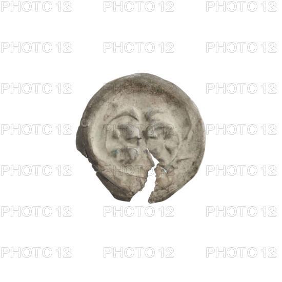 denarius - bracteate, arcades, Leliwa (coat of arms), columns, crosses, forked column, one-sided coins, equal-armed cross, spheres, Teutonic Knights (order), Column with two arches at the bottom, forked, topped with a sphere. On both sides, one isosceles cross with widening, forked ends of the arms, ca. 1267/1268 - ca. 1277/1278, State of the Teutonic Order (1226-1525), coin (one-sided), diameter 17.7 mm, weight 0.22 g