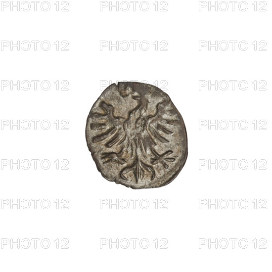 Crown denarius of Sigismund I the Old (King of Poland, r. 1506–1548). Obverse: royal crown with the letters 'SP' on the sides and a rosette at the bottom. Reverse: Polish eagle with crowns, claws, and wings; inscribed with date 1506–1548 and 'Kraków'. Coin, diameter 14.0 mm, weight 0.42 g.
