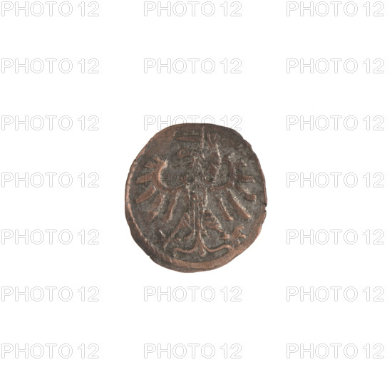 Gdansk denarius of Sigismund I the Old (King of Poland, r. 1506–1548). Silver coin (denarius). Obverse: in the border the Eagle of Royal Prussia. Reverse: in the border the coat of arms of Gdansk, with numerals, dates and letters on the sides: 3 - 9 / M - S, 1539. Motifs: eagle (coat of arms), Jagiellon dynasty, city coat of arms of Gdansk. Diameter: 12.0–13.0 mm. Weight: 0.33 g.