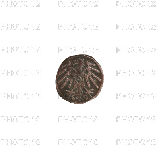 denarius, Decius, Jost Ludwik (fl. 1528–1535), Straub (Strawb), Heinrich, publisher, Wille, Albrecht (fl. 1520–?), publisher, R3 (rarity), eagles, Hohenzollern (coat of arms), rosettes, Albrecht Hohenzollern (Prince of Prussia; 1490–1568). Obv. In the beaded border the letter A, below which the heraldic shield of the Hohenzollerns. On both sides of the letter and above it, one rosette. Rev. In a pearl border a Prussian eagle. On its chest a crowned shield with the letter S. 1529–1531, Königsberg, Ducal Prussia (1525–1701). Coin: diameter 13.1 mm, weight 0.32 g, axis 225°.