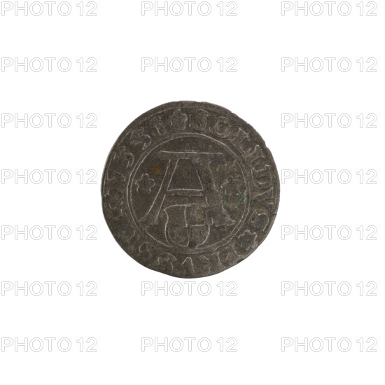 szelag, Nimptsch (Nimsch), Hans, R3 (rarity), eagles, rosettes, Hohenzollern (coat of arms), Albrecht Hohenzollern (Prince of Prussia; 1490–1568). Obverse: Prussian eagle, on its chest the crowned letter S. In the rim between the pearl borders an inscription beginning with a trefoil: ALBERTVS*D*G*DVX*PRVSSIE. Reverse: Letter A, under which the heraldic shield of the Hohenzollerns. On both sides of the letter there is one rosette. On the rim between the pearl borders the inscription: SOLIDVS PRVSSIE I551 (rosettes at the beginning of the legend and between words). 1551, Königsberg, Ducal Prussia (1525–1701). Coin: diameter 19.0 mm, weight 0.94 g, axis 270°.