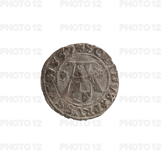 szelag, Nimptsch (Nimsch), Wolf, R1 (rarity), eagles, rosettes, Hohenzollern (coat of arms), Albrecht Hohenzollern (Prince of Prussia; 1490–1568). Obv.: Prussian eagle, on its chest the crowned letter S. On the rim, between the pearl borders, an inscription beginning with a tower — the mint master's mark; between the words one dot: ALBERTVS DG DVX PRVSSIE. Rev.: the letter A, below which the heraldic shield of the Hohenzollerns; on both sides of the letter, one rosette. In the rim between the pearl borders an inscription beginning with a rosette; one rosette between the words: SOLIDVS PRVSSIE 1557. 1557, Königsberg, Ducal Prussia (1525–1701). Coin; diameter 19.6 mm; weight 0.92 g; axis 315°.