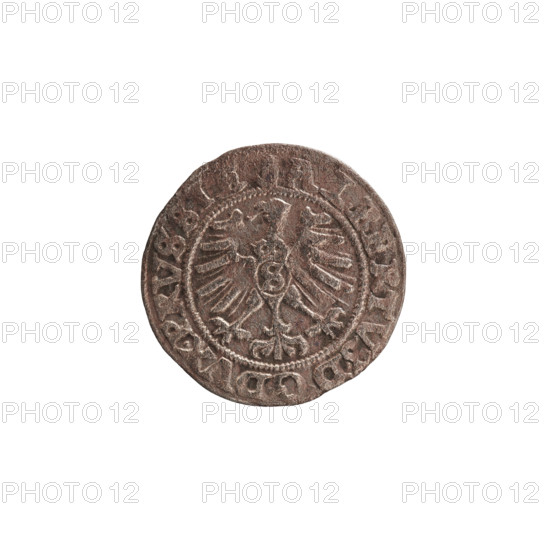 szelag, Nimptsch (Nimsch), Wolf, R1 (rarity), eagles, rosettes, Hohenzollern (coat of arms), Albrecht Hohenzollern (Prince of Prussia; 1490-1568). Obv.: Prussian eagle, on its chest the crowned letter S. On the rim, between the pearl borders, an inscription beginning with a tower — the mint master's mark; between the words one dot. ALBERTVS DG DVX PRVSSIE. Rev.: The letter A, below which the heraldic shield of the Hohenzollerns. On both sides of the letter, one rosette. In the rim between the pearl borders an inscription beginning with a rosette; one rosette between the words. SOLIDVS PRVSSIE 1557. 1557, Königsberg, Ducal Prussia (1525–1701). Coin: diameter 19.7 mm, weight 1.07 g, axis 230°.