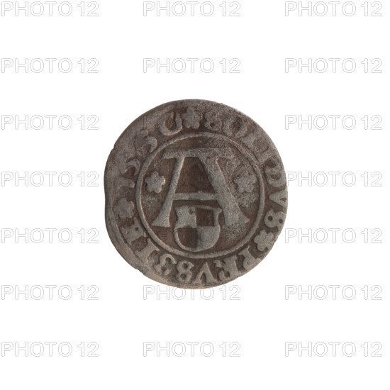 szelag by Hans Nimptsch (Nimsch), R (rarity). Obverse: Prussian eagle, on its chest the crowned letter S; in the rim between pearl borders an inscription beginning with a trefoil: ALBERTV, D*G*DVX*PRVSSIE. Reverse: letter A above the heraldic shield of the Hohenzollerns, flanked by rosettes; in the rim between pearl borders an inscription with rosettes: SOLIDVS PRVSSIE I55O. 1550, Königsberg, Ducal Prussia (1525–1701). Coin; diameter 19.2 mm, weight 0.84 g, axis 225°.