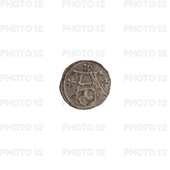 denarius; Straub (Strawb), Heinrich, publisher; Wille, Albrecht (fl. 1520-?), publisher; Decius, Jost Ludwik (fl. 1528-1535); R3 (rarity); eagles; Hohenzollern (coat of arms); rosettes; Albrecht Hohenzollern (Prince of Prussia; 1490–1568). Obverse: in a beaded border the letter A, below which the heraldic shield of the Hohenzollerns; on both sides of the letter and above it one rosette. Reverse: in a pearl border a Prussian eagle; on its chest a crowned shield with the letter S. Date: 1529–1531, Königsberg, Ducal Prussia (1525–1701). Coin: diameter 12.5 mm, weight 0.38 g, axis 225°.