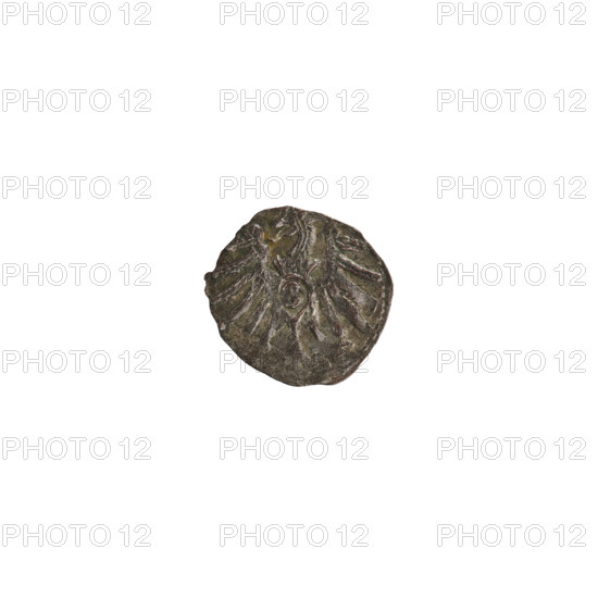 Denarius, Straub (Strawb), Heinrich, publisher; Wille, Albrecht (fl. 1520-? ), publisher; Decius, Jost Ludwik (fl. 1528-1535); R3 (rarity). Motifs: eagles, Hohenzollern coat of arms, rosettes. Albrecht Hohenzollern (Prince of Prussia; 1490–1568). Obverse: in beaded border the letter A, below which the heraldic shield of the Hohenzollerns; on both sides of and above the letter one rosette. Reverse: in a pearl border a Prussian eagle; on its chest a crowned shield with the letter S. Date: 1529–1531. Place: Königsberg, Ducal Prussia (1525–1701). Object type: coin. Dimensions: diameter 12.9 mm; weight 0.43 g; axis 30°.