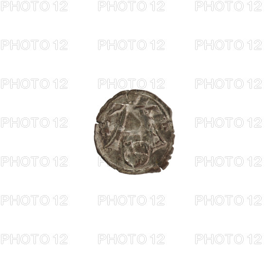 Denarius; Straub (Strawb), Heinrich, publisher; Decjusz, Jost Ludwik (fl. 1528–1535); Wille, Albrecht (fl. 1520–?), publisher; R3 (rarity). Obverse: In a continuous border the letter A, below which the Hohenzollern coat of arms; on both sides of the letter and above it one rosette. Reverse: In a continuous border a Prussian eagle; on its chest a crowned shield with the letter S. Date: 1529–1531. Place: Ducal Prussia (1525–1701), Königsberg. Object type: medallion/coin. Materials/measurements: diameter 13.6 mm, weight 0.39 g, axis 80°. Historical person: Albrecht Hohenzollern (Prince of Prussia; 1490–1568).
