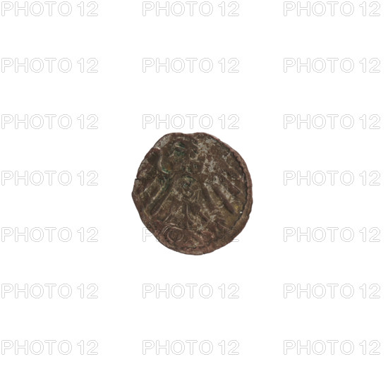 denarius; Lentz, Gerhard; Lauterbach, Casper, publisher; R4 (rarity); eagles; Hohenzollern (coat of arms); rosettes; Albrecht Hohenzollern (Prince of Prussia; 1490–1568). Obverse: in the beaded border the letter A, below which the heraldic shield of the Hohenzollern family; on the sides of the letter, numerals of the date 6 - 0; above the letter a rosette. Reverse: in the beaded border the Prussian eagle; on his chest a crowned shield with the letter S. Date: 1560. Place: Ducal Prussia (1525–1701), Königsberg. Object: coin (denarius). Diameter: 13.3 mm; weight: 0.30 g; axis: 0 degrees.