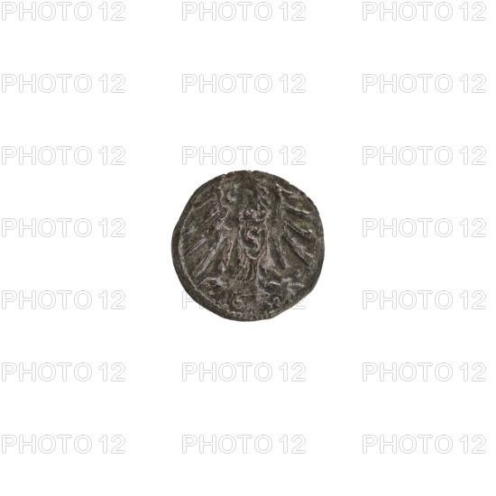 denarius, Straub (Strawb), Heinrich, publisher; Wille, Albrecht (fl. 1520-?), publisher; Decius, Jost Ludwik (fl. 1528-1535); R3 (rarity); eagles; Hohenzollern (coat of arms); rosettes; Albrecht Hohenzollern (Prince of Prussia; 1490-1568). Obv. In the beaded border the letter A, below which the heraldic shield of the Hohenzollerns. On both sides of the letter and above it one rosette. Rev. In a pearl border a Prussian eagle. On its chest a crowned shield with the letter S. Date: 1529–1531, Königsberg, Ducal Prussia (1525–1701). Coin: diameter 12.8 mm, weight 0.33 g, axis 220 degrees.