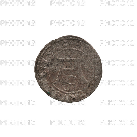 szelag; Straub (Strawb), Heinrich, publisher; Wille, Albrecht (fl. 1520-?), publisher; Decjusz, Jost Ludwik (fl. 1528-1535); R2 (rarity). Obverse: Prussian eagle, on its chest a crowned letter S. Along the rim, between the pearl borders, inscription: *ALBERTVS*D*G*DVX*PRVSSIE. Reverse: the letter A, beneath which the Hohenzollern coat of arms; on both sides of the letter, one six-pointed star. Along the rim, between the pearl borders, inscription: *SOLIDVS*PRVSSIE*I5Z9. Date: 1529. Region: Ducal Prussia (1525–1701), Königsberg. Coin: diameter 20.2 mm, weight 1.16 g, axis 110°. Subject: Albrecht Hohenzollern (Prince of Prussia; 1490–1568).