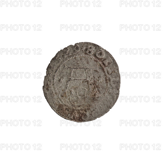 szelag; Straub (Strawb), Heinrich, publisher; Wille, Albrecht (fl. 1520-?), publisher; Decjusz, Jost Ludwik (fl. 1528-1535); R2 (rarity). Obverse: Prussian eagle, on its chest the crowned letter S; at top the letter A beneath which the Hohenzollern coat of arms; one six-pointed star on each side of the letter; legend along rim between pearl borders: ALBERTVS D G RVSSIE Rw. Reverse: legend along rim between pearl borders: SOLIDVS PRVS; date 1529. Albrecht Hohenzollern (Prince of Prussia; 1490–1568). Ducal Prussia (1525–1701), Königsberg. Coin: szelag; diameter 20.0 mm; weight 0.91 g; axis 250°.