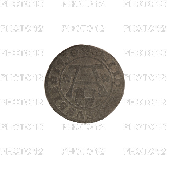 szelag; Wille, Albrecht (fl. 1520-?), publisher; Decjusz, Jost Ludwik (fl. 1528-1535); Straub (Strawb), Heinrich, publisher; R2 (rarity). Obverse: Prussian eagle; on its chest a crowned letter S. On the rim, between the pearl borders, an inscription beginning with a rosette: ALBERTVS*D*G*DVX*PRVSSIE. Reverse: Letter A, beneath which the heraldic shield of the Hohenzollern family; on both sides of the letter one rosette. On the rim, between the pearl borders, an inscription with rosettes: OLID, RVSSIE I530. Date: 1530. Issued in Ducal Prussia (1525–1701), Königsberg. Coin: diameter 19.4 mm; weight 0.92 g; axis 0°. Maker: Albrecht Hohenzollern (Prince of Prussia; 1490–1568).