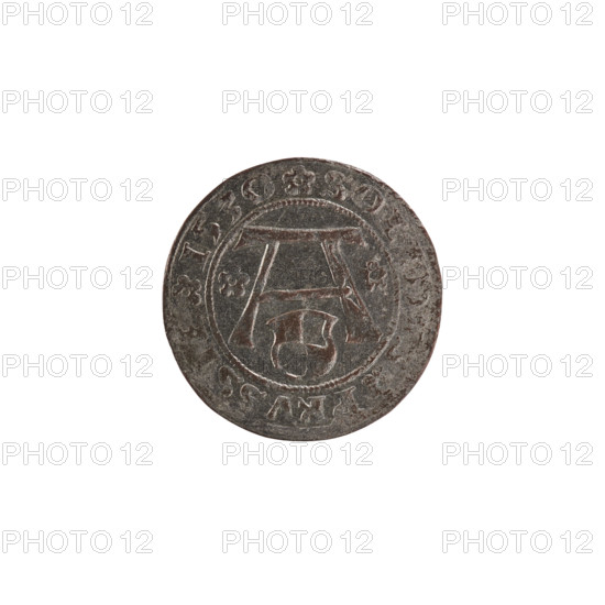 szelag; Wille, Albrecht (fl. 1520-?), publisher; Straub (Strawb), Heinrich, publisher; Decjusz, Jost Ludwik (fl. 1528-1535); R2 (rarity). Obverse: Prussian eagle, on its chest a crowned letter S; on the rim between pearl borders an inscription beginning with a rosette: ALBERTVS*D*G**PRVSSI. Reverse: Letter A with the heraldic shield of the Hohenzollerns beneath, flanked by rosettes; rim inscription with rosettes: SO, PRVSS, I530; date 1530. Issued under Albrecht Hohenzollern (Prince of Prussia; 1490–1568). Ducal Prussia (1525–1701), Königsberg. Coin: diameter 19.2 mm, weight 1.01 g, axis 240°.