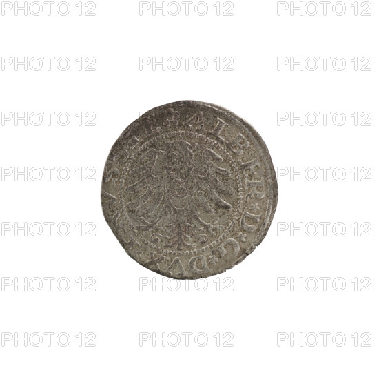 szelag; Wille, Albrecht (fl. 1520-?), publisher; Decjusz, Jost Ludwik (fl. 1528-1535); Straub (Strawb), Heinrich, publisher; R2 (rarity). Obverse: Prussian eagle, on its chest a crowned letter S; inscription on rim between pearl borders beginning with a rosette: ALBER*D*G*DVX, VSSIE; letter A with Hohenzollern coat of arms beneath; rosettes flanking the letter. Reverse: inscription on rim between pearl borders: SOLIDVS PRVSSIE I5, 0 with rosettes at word breaks; date 1530. Albrecht Hohenzollern (Prince of Prussia; 1490–1568). Ducal Prussia (1525–1701), Königsberg. Coin: szelag; diameter 19.2 mm; weight 1.12 g; axis 135°.