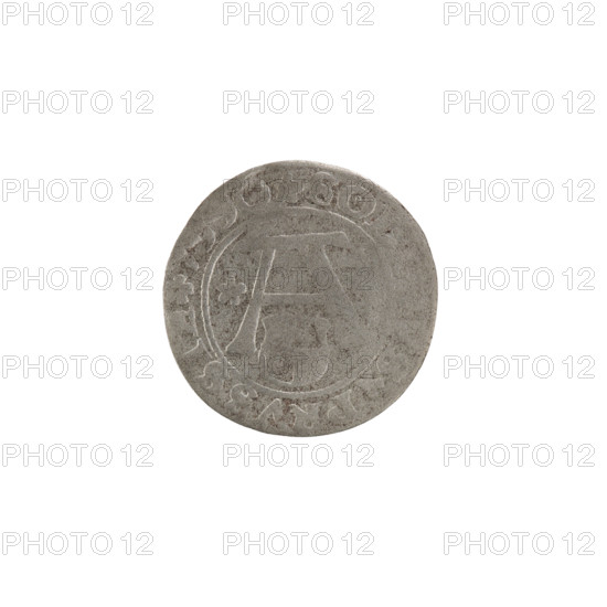 szelag by Hans Nimptsch (Nimsch), R (rarity). Obverse: Prussian eagle with crowned letter S on its chest; in the rim between pearl borders an inscription beginning with a trefoil: ALBERTVS*D*G*DVX*PRVSSIE. Reverse: letter A beneath the heraldic Hohenzollern shield, flanked by rosettes; in the rim between pearl borders the inscription: SOL, VS PRVSSIE I55O (rosettes between words). Inscription references Albrecht Hohenzollern (Prince of Prussia; 1490–1568). Date: 1550. Place: Ducal Prussia, Königsberg. Coin: diameter 18.7 mm, weight 0.87 g, axis 45°.