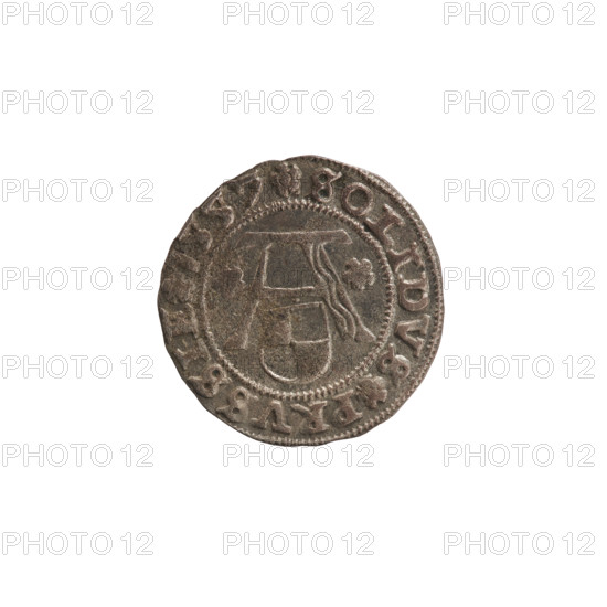 szelag, Nimptsch (Nimsch), Wolf, R1 (rarity), eagles, Hohenzollern (coat of arms), rosettes, Albrecht Hohenzollern (Prince of Prussia; 1490-1568). Obv.: Prussian eagle, on its chest the crowned letter S; on the rim, between the pearl borders, an inscription beginning with a tower — the mint master's mark; between the words one dot: ALBERTVS DG DVX PRVSSIE. Rev.: The letter A, below which the heraldic shield of the Hohenzollerns; on both sides of the letter, one rosette; in the rim, between the pearl borders, an inscription beginning with a rosette, one rosette between the words: SOLIDVS PRVSSIE. 1557. Ducal Prussia (1525–1701), Königsberg. Coin: diameter 19.6 mm, weight 1.25 g, axis 160°.