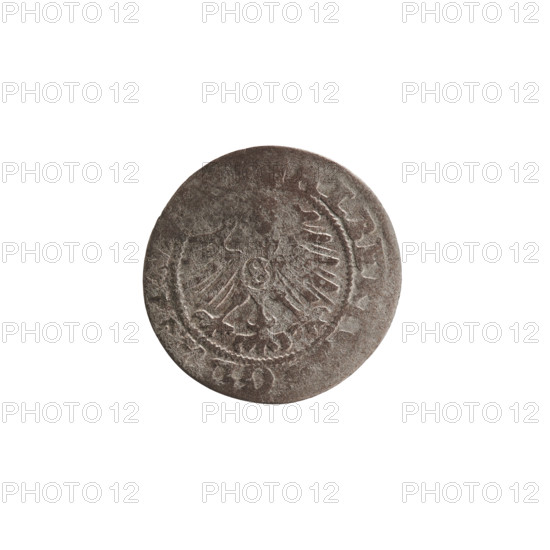 szelag, Nimptsch (Nimsch), Wolf, R1 (rarity), eagles, Hohenzollern (coat of arms), rosettes, Albrecht Hohenzollern (Prince of Prussia; 1490–1568). Obv.: Prussian eagle, on his chest the crowned letter S. Pearl border, inscription in the rim with a dot between words: ALBE G DVX PRV. Rev.: the letter A, under which the heraldic shield of the Hohenzollerns; one rosette on both sides of the letter. Pearl border, inscription in the rim beginning with a rosette, one rosette between the words: SO IDVS PR 1557. Ducal Prussia (1525–1701), Königsberg. Coin: diameter 19.3 mm, weight 0.84 g, axis 135°.