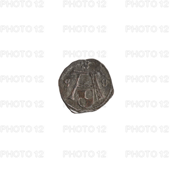 Denarius, Nimptsch (Nimsch), Wolf, R5 (rarity); obverse: in beaded border the letter A beneath the Hohenzollern coat of arms, numerals of the date 5 - 8 on the sides, rosette above the letter; reverse: in beaded border the Prussian eagle with a crowned shield bearing the letter S on its chest. 1558. Ducal Prussia (1525–1701), Königsberg. Coin: dia. 13.8 mm, weight 0.48 g, axis 225°. Maker: Albrecht Hohenzollern (Prince of Prussia; 1490–1568).