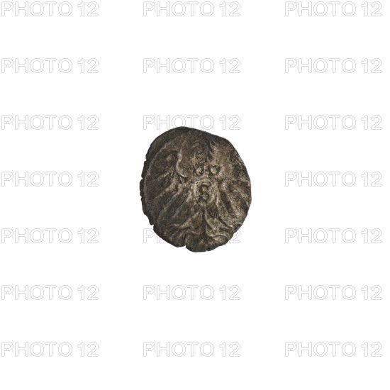 Denarius, publisher: Lentz, Gerhard; Lauterbach, Casper; rarity R4. Obverse: in the pearly border the letter A under which the heraldic shield of the Hohenzollerns; on the sides the numerals of the date 6 - O; above the letter a rosette. Reverse: in the pearl border a Prussian eagle with a crowned shield bearing the letter S on its chest. Features: rosettes, Hohenzollern coat of arms; Albrecht Hohenzollern (Prince of Prussia; 1490–1568). Date: 1560. Place: Ducal Prussia (1525–1701), Königsberg. Object: coin (denarius). Measurements: diameter 13.4 mm, weight 0.35 g, axis 180°.