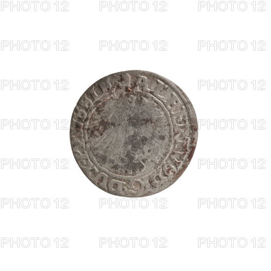 szelag, Nimptsch (Nimsch), Wolf, R (rarity), eagles, Hohenzollern (coat of arms), rosettes, Albrecht Hohenzollern (Prince of Prussia; 1490–1568). Obverse: outline of a Prussian eagle; on the rim between pearl-shaped borders an inscription beginning with a tower— the mint master's sign; between the words one dot, ALBERTVS DG DVX PRVSSIE. Reverse: outline of the letter A with the Hohenzollern coat of arms beneath; one rosette on each side of the letter; on the rim between pearl-shaped borders an inscription with one rosette between words, DVS PRVSSIE 1559. Ducal Prussia (1525–1701), Königsberg. Coin: diameter 19.3 mm, weight 0.79 g, axis 45 degrees.