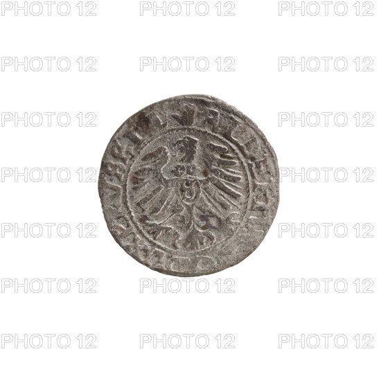 szelag, Nimptsch (Nimsch), Wolf, R (rarity), eagles, rosettes, Hohenzollern (coat of arms), Albrecht Hohenzollern (Prince of Prussia; 1490-1568). Obv. Prussian eagle, on its chest the crowned letter S. On the rim, between the pearl borders, an inscription beginning with a tower - the mint master's mark. Between the words one dot each ALBERT, DVX PRVSSIE Rw. The letter A, under which the heraldic shield of the Hohenzollerns. On both sides of the letter, one rosette. In the rim between the pearl borders an inscription beginning with a rosette. Between the words one rosette SOLIDV, VSSIE 1559, 1559. Ducal Prussia (1525-1701), Königsberg; coin: diameter 19.5 mm, weight 1.17 g, axis 45 degrees.