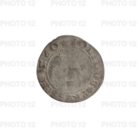 szelag; Lentz, Gerhard; Lauterbach, Casper, publisher; R1 (rarity); eagles; rosettes; Hohenzollern (coat of arms); Albrecht Hohenzollern (Prince of Prussia; 1490–1568). Obverse: Prussian eagle with the letter S on its chest; on the rim, between pearl borders, an inscription beginning with a tower — the mint master's mark; between the words one dot each: ALBE, TVS DG DVX PRVSSIE. Reverse: the letter A with the Hohenzollern family coat of arms below; on both sides of the letters one rosette; on the rim between pearl borders an inscription beginning with a rosette; between the words one rosette each: SOLIDVS PRVSSIE 1560. Date: 1560. Place: Ducal Prussia (1525–1701), Königsberg. Coin: diameter 20.0 mm, weight 0.79 g, axis 200°.