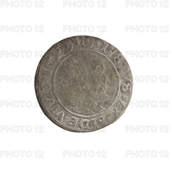 grosz; Straub (Strawb), Heinrich, publisher; Wille, Albrecht (fl. 1520-?), publisher; Decjusz, Jost Ludwik (fl. 1528-1535); R3 (rarity); eagles; Albrecht Hohenzollern (Prince of Prussia; 1490–1568) — iconography; Hohenzollern (coat of arms); male busts in armour; Aw. Prussian Eagle, on its breast a crowned letter S. On the rim, between the pearly borders, the inscription *ALBER*D*G*MAR*BRAN*DVX*PRVS. Reverse: male bust in armor in profile turned to the right, short hair, beard with sideburns. On the rim, between the pearly borders, an inscription beginning with the Hohenzollern coat of arms *IVSTVS*EX*FIDE*VIVIT*I5Z9*. 1529. Ducal Prussia (1525–1701), Königsberg. Coin: diameter 23.4 mm, weight 1.55 g, axis 45°.