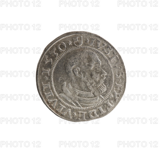 grosz, Straub (Strawb), Heinrich, publisher, Wille, Albrecht (fl. 1520-?), publisher, Decjusz, Jost Ludwik (fl. 1528-1535), R (rarity), Albrecht Hohenzollern (Prince of Prussia; 1490-1568) - iconography, eagles, Hohenzollern (coat of arms), male busts in armour, Aw. Prussian Eagle, on its breast a crowned letter S. Along the rim, between the pearly borders, an inscription beginning with a rosette ALBER*D*G*MAR*BRAN*DVX*PRVS. Rw. Male bust in armor, profile turned to the right, short hair, beard with sideburns. Along the rim, between the pearly borders, an inscription beginning with the Hohenzollern coat of arms *IVSTVS*EX*FIDE*VIVIT*I53O*. 1530, Ducal Prussia (1525-1701), Königsberg, coin: diameter 23.2 mm, weight 1.95 g, axis 200 degrees.