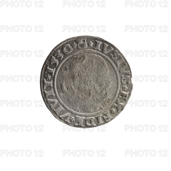 grosz; Straub (Strawb), Heinrich, publisher; Wille, Albrecht (fl. 1520-?), publisher; Decjusz, Jost Ludwik (fl. 1528-1535); R (rarity); eagles; Albrecht Hohenzollern (Prince of Prussia; 1490–1568) — iconography; Hohenzollern (coat of arms); male busts in armour; Aw. Prussian Eagle, on its breast a crowned letter S. Along the rim, between the pearly borders, an inscription beginning with a rosette ALBER*D*G*MAR*BRAN*DVX*PRVSS. Rw. Male bust in armor, profile turned to the right, short hair, beard with sideburns. Along the rim, between the pearly borders, an inscription beginning with the Hohenzollern coat of arms *IVSTVS*EX*FIDE*VIVIT*I53O*. 1530. Ducal Prussia (1525–1701), Königsberg. Coin: diameter 22.2 mm; weight 1.64 g; axis 135°.