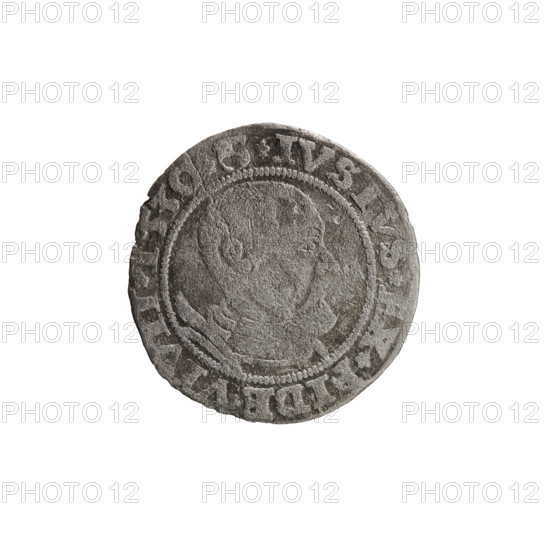 grosz, Straub (Strawb), Heinrich, publisher, Wille, Albrecht (fl. 1520-?), publisher, Decjusz, Jost Ludwik (fl. 1528-1535), R (rarity), Albrecht Hohenzollern (Prince of Prussia; 1490-1568) - iconography, Hohenzollern (coat of arms), male busts in armour, eagles, Prussian eagle, on its breast a crowned letter S. Along the rim, between the pearly borders, an inscription beginning with a rosette, ALBER*D*G*MAR*BRAN*DVX*PRVS. Reverse: Male bust in armor, profile turned to the right, short hair, beard with sideburns. Along the rim, between the pearly borders, an inscription beginning with the Hohenzollern coat of arms *IVSTVS*EX*FIDE*VIVIT*I53O*. 1530, Ducal Prussia (1525-1701), Königsberg. Coin: diameter 22.3 mm, weight 1.43 g, axis 225 degrees.