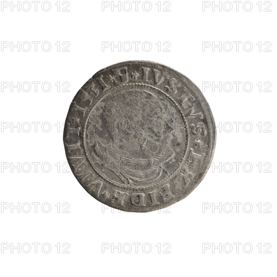 grosz, Straub (Strawb), Heinrich, publisher, Wille, Albrecht (fl. 1520-?), publisher, Decjusz, Jost Ludwik (fl. 1528-1535), R1 (rarity), eagles, Albrecht Hohenzollern (Prince of Prussia; 1490-1568) - iconography, Hohenzollern (coat of arms), male busts in armour, Aw. Prussian Eagle, on its breast a crowned letter S. Along the rim, between the pearly borders, an inscription beginning with a rosette ALBER*D*G*MAR*BRAN*DVX*PRVS. Rw. Male bust in armor, profile turned to the right, short hair, beard with sideburns. Along the rim, between the pearly borders, an inscription beginning with the Hohenzollern coat of arms *IVSTVS*EX*FIDE*VIVIT*I53I*. 1531, Ducal Prussia (1525-1701), Königsberg, coin: diameter 22.5 mm, weight 1.97 g, axis 300 degrees.