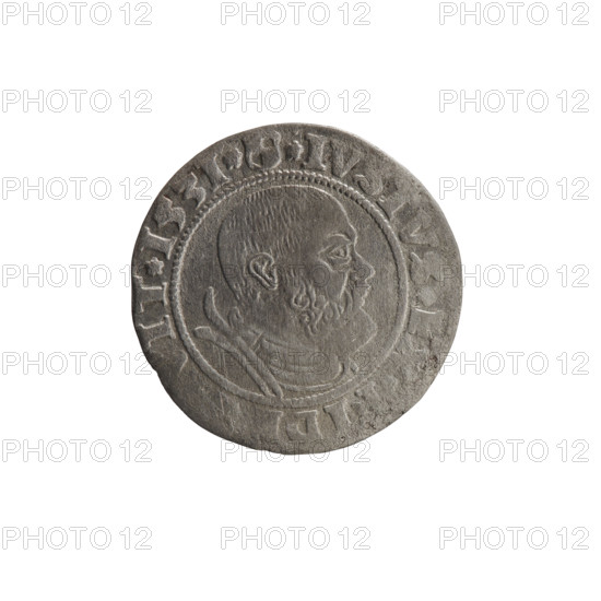grosz; Straub (Strawb), Heinrich, publisher; Wille, Albrecht (fl. 1520-?), publisher; Decjusz, Jost Ludwik (fl. 1528-1535); R1 (rarity). Subject: male bust in armour, profile turned to the right, short hair, beard with sideburns. Iconography: eagles; Albrecht Hohenzollern (Prince of Prussia; 1490–1568) — Hohenzollern coat of arms; Aw. Prussian eagle, on its breast the crowned letter S. Inscriptions: around the rim, between pearly borders, an inscription beginning with a rosette, R*D, G, AR*, AN*DVX*PRVSS; pearly border with an inscription beginning with the Hohenzollern coat of arms *IVSTVS, ID, IT*I53I*. Date: 1531. Place/authority: Ducal Prussia (1525–1701), Königsberg. Object: coin; diameter 22.6 mm; weight 1.82 g; axis 90 degrees.