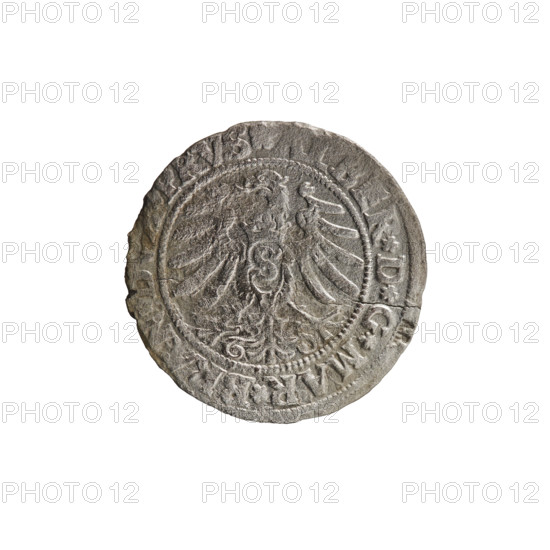 grosz; Straub (Strawb), Heinrich, publisher; Decjusz, Jost Ludwik (fl. 1528-1535); Wille, Albrecht (fl. 1520-?), publisher. Rarity: R1. Albrecht Hohenzollern (Prince of Prussia; 1490–1568) — iconography: eagles, Hohenzollern coat of arms, male busts in armour. Obverse: Prussian eagle; on its breast a crowned letter S; along the rim between pearly borders an inscription beginning with a rosette ALBER*D*G*MAR*BRAN*DVX*PRVS. Reverse: male bust in armor, profile turned right, short hair, beard with sideburns; along the rim between pearly borders an inscription beginning with the Hohenzollern coat of arms *IVSTVS*EX*FIDE*VIVIT*I53I*. Date: 1531. Place: Ducal Prussia (1525–1701), Königsberg. Coin: diameter 22.6 mm, weight 1.67 g, axis 225°.