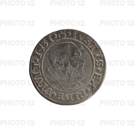 grosz, Straub (Strawb), Heinrich, publisher, Wille, Albrecht (fl. 1520-?), publisher, Decjusz, Jost Ludwik (fl. 1528-1535), R1 (rarity), Albrecht Hohenzollern (Prince of Prussia; 1490-1568) - iconography, Hohenzollern (coat of arms), eagles, male busts in armour, Aw. Prussian Eagle, on its breast a crowned letter S. Along the rim, between the pearly borders, an inscription beginning with a rosette ALBER*D*G*MAR*BRAN*DVX*PRVS Rw. Male bust in armor, profile turned to the right, short hair, beard with sideburns. Along the rim, between the pearly borders, an inscription beginning with the Hohenzollern coat of arms *IVSTVS*EX*FIDE*VIVIT*I53I*, 1531, Ducal Prussia (1525-1701), Königsberg, coin: diameter 22.9 mm, weight 1.85 g, axis 225 degrees.
