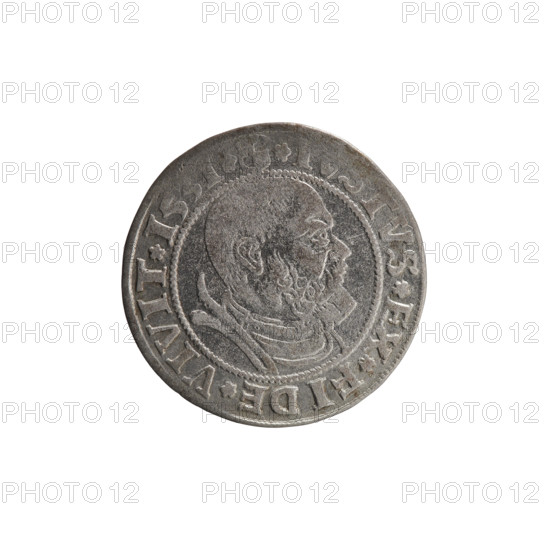 grosz, Decius, Jost Ludwik (fl. 1528-1535), Wille, Albrecht (fl. 1520-?), publisher, Straub (Strawb), Heinrich, publisher, R1 (rarity), eagles, Albrecht Hohenzollern (Prince of Prussia; 1490-1568) - iconography, male busts in armour, Hohenzollern (coat of arms), Aw. Prussian Eagle, on its breast a crowned letter S. Along the rim, between the pearly borders, an inscription beginning with a rosette ALBER*D*G*MAR*BRAN. Male bust in armor, profile turned to the right, short hair, beard with sideburns. Along the rim, between the pearly borders, an inscription beginning with the Hohenzollern coat of arms *IVSTVS*EX*FIDE*VIVIT*I53I*, 1531, Ducal Prussia (1525-1701), Königsberg, coin, diameter 22.6 mm, weight 1.93 g, axis 90 degrees.
