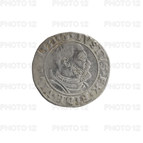 grosz; Straub (Strawb), Heinrich, publisher; Wille, Albrecht (fl. 1520-?), publisher; Decjusz, Jost Ludwik (fl. 1528-1535); R1 (rarity). Coin depicting eagles; Albrecht Hohenzollern (Prince of Prussia; 1490–1568) — iconography; Hohenzollern coat of arms. Obverse: male bust in armour, profile turned to the right, short hair, beard with sideburns; Aw. Prussian Eagle, on its breast a crowned letter S; along the rim, between pearly borders, an inscription beginning with a rosette ALBER*D*G*MAR*BRAN*DVX*PRVSS. Reverse: male bust in armor; along the rim, between pearly borders, an inscription beginning with the Hohenzollern coat of arms *IVSTVS*EX*FIDE*VIV*. Date: 1531. Place: Ducal Prussia, Königsberg. Coin: diameter 22.4 mm, weight 1.91 g, axis 90°.