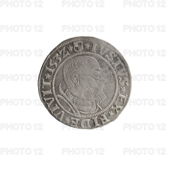 grosz, Wille, Albrecht (fl. 1520-?), publisher; Decius, Jost Ludwik (fl. 1528-1535); Straub (Strawb), Heinrich, publisher. 1532. Ducal Prussia (1525–1701), Königsberg. Coin (diameter 22.8 mm, weight 1.82 g, axis 315°). Obverse: Aw. Prussian Eagle, on its breast a crowned letter S; along the rim between pearly borders an inscription beginning with a rosette ALBER*D*G*MAR*BRAN*DVX*PRVSS. Reverse: male bust in armor, profile right, short hair, beard with sideburns; along the rim between pearly borders an inscription beginning with the Hohenzollern coat of arms *IVSTVS*EX*FIDE*VIVIT*I53Z*. Iconography: eagles; Hohenzollern (coat of arms); Albrecht Hohenzollern (Prince of Prussia; 1490–1568) - iconography.