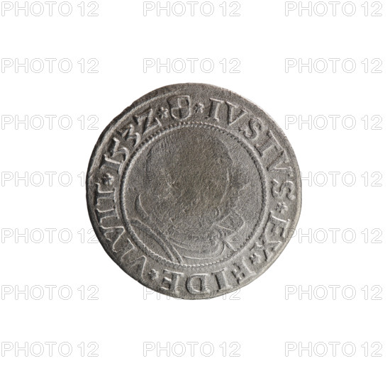 grosz, Straub (Strawb), Heinrich, publisher, Wille, Albrecht (fl. 1520-?), publisher, Decjusz, Jost Ludwik (fl. 1528-1535), eagles, Albrecht Hohenzollern (Prince of Prussia; 1490-1568) - iconography, Hohenzollern (coat of arms), male busts in armour, Aw. Prussian Eagle, on its breast a crowned letter S. Along the rim, between the pearly borders, an inscription beginning with a rosette ALBER*D*G*MAR*BRAN*DVX*PRVSS Rw. Male bust in armor, profile turned to the right, short hair, beard with sideburns. Along the rim, between the pearly borders, an inscription beginning with the Hohenzollern coat of arms *IVSTVS*EX*FIDE*VIVIT*I53Z*, 1532, Ducal Prussia (1525-1701), Königsberg, coin, coin: diameter 22.9 mm, weight 1.72 g, axis 45 degrees.