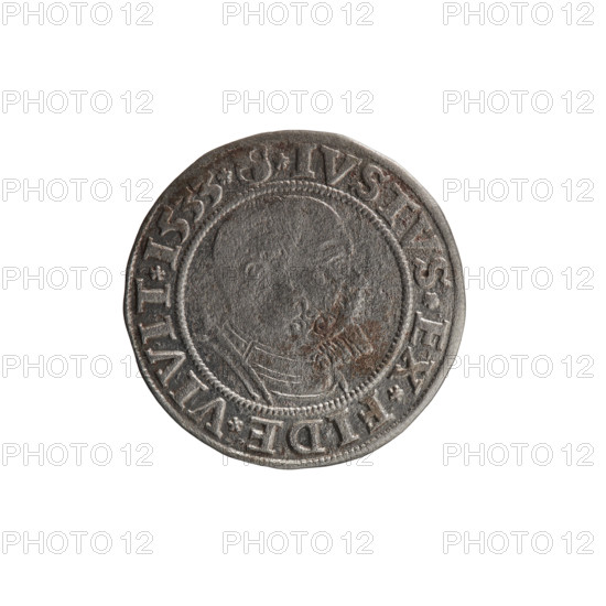 grosz, Straub (Strawb), Heinrich, publisher, Wille, Albrecht (fl. 1520-?), publisher, Decjusz, Jost Ludwik (fl. 1528-1535), Albrecht Hohenzollern (Prince of Prussia; 1490-1568) - iconography, eagles, Hohenzollern (coat of arms), male busts in armour, Aw. Prussian Eagle, on its breast a crowned letter S. Along the rim, between the pearly borders, an inscription beginning with a rosette ALBER*D*G*MAR*BRAN*DVX*PRVS. Rw. Male bust in armor, profile turned to the right, short hair, beard with sideburns. Along the rim, between the pearly borders, an inscription beginning with the Hohenzollern coat of arms *IVSTVS*EX*FIDE*VIVIT*I533*. 1533, Ducal Prussia (1525-1701), Königsberg, coin: diameter 23.2 mm, weight 1.67 g, axis 225 degrees.