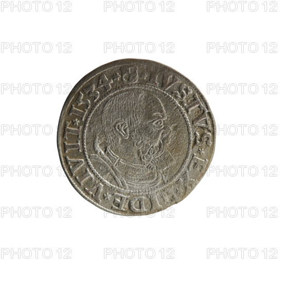Publisher: Grosz, Straub (Strawb), Heinrich; Wille, Albrecht (fl. 1520-?); Decjusz, Jost Ludwik (fl. 1528-1535). Coin, Ducal Prussia (1525–1701), Königsberg, 1534. Obverse: Aw. Prussian Eagle, on its breast a crowned letter S; along rim between pearly borders an inscription beginning with a rosette, 'ALBER*D*G*MAR*BRAN*DVX*PRVS'. Reverse: Male bust in armor, profile right, short hair, beard with sideburns; along rim between pearly borders beginning with the Hohenzollern coat of arms shield, '*IVSTVS*EX*FIDE*VIVIT*I534*'. Iconography: Albrecht Hohenzollern (Prince of Prussia; 1490–1568) — Hohenzollern coat of arms, eagles. Coin: diameter 23.0 mm, weight 1.68 g, axis 340°.