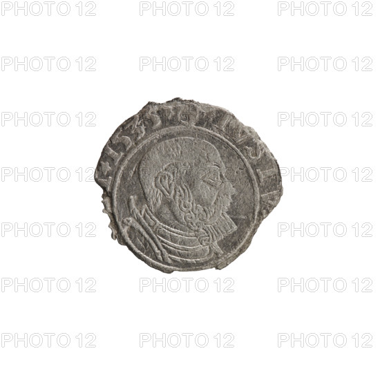 grosz, Decius, Jost Ludwik (fl. 1528-1535); Albrecht Hohenzollern (Prince of Prussia; 1490-1568) - iconography; Hohenzollern (coat of arms); male busts in armor. Obverse: Prussian eagle, on his chest a crowned letter S; in the rim between pearl borders an inscription beginning with a rosette in the shape of a cornflower ALBER*, *PRVSS. Reverse: male bust in armor in profile turned to the right, short hair, beard with sideburns; pearl border; around the rim an inscription beginning with the coat of arms of the Hohenzollern family *IVSTV, *I535* (1535). Ducal Prussia (1525–1701), Königsberg; coin; diameter 20.4 mm; weight 0.88 g; axis 0°.