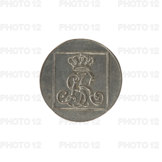 silver Crown groschen, Stanislaw August Poniatowski (King of Poland; 1764–1795), Brenn, Efraim (fl. 1774–1792), Stanislaw August Poniatowski (King of Poland; 1732–1798), monograms, tied monograms, royal monograms, inscriptions, Crown coins, Polish coins. Obv.: In a square frame, under the crown, a tied monogram composed of the letters SAR, pearl border. Rev.: In a square frame an inscription in five lines: 320/EX/MARCA/PURA.COL./1779., on the sides of the square: 1.GR./R.POL./MDL/EB, pearl border, 1779. Polish–Lithuanian Commonwealth (1569–1795), Warsaw, Poland. Coin; diameter 20.7–21.0 mm; weight 1.99 g.