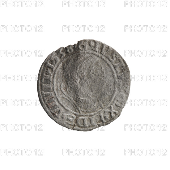 grosz, Vogelwaider (Vogelwaid), Eustachius; publisher Decius, Jost Ludwik (fl. 1528–1535). Albrecht Hohenzollern (Prince of Prussia; 1490–1568). Iconography: eagles; Hohenzollern coat of arms; male busts in armor. Obverse: Prussian eagle with on its chest a crowned letter S; on the rim between pearl borders an inscription beginning with a rosette ALBER*D*G*MAR, AN*DVX*. Reverse: outline of a male bust in armor, profile turned right; on the rim between pearly borders an inscription beginning with the Hohenzollern coat of arms, *IVST, X*FIDE*VIVIT*I5, 1538, Königsberg, Ducal Prussia (1525–1701). Coin: diameter 22.9 mm, weight 1.13 g, axis 60°.