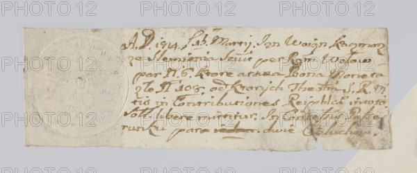 Round imprint of the customs house seal in Jordanów. A crowned eagle with the Saxon coat of arms on its chest. Below, under the crown, a shield with an illegible coat of arms. Date 17 03 and the letters P.T R. In the rim, the inscription: SIGILUM THELONEORUM REIPUBLICA POLONIAE. 1703. Poland, Jordanów.